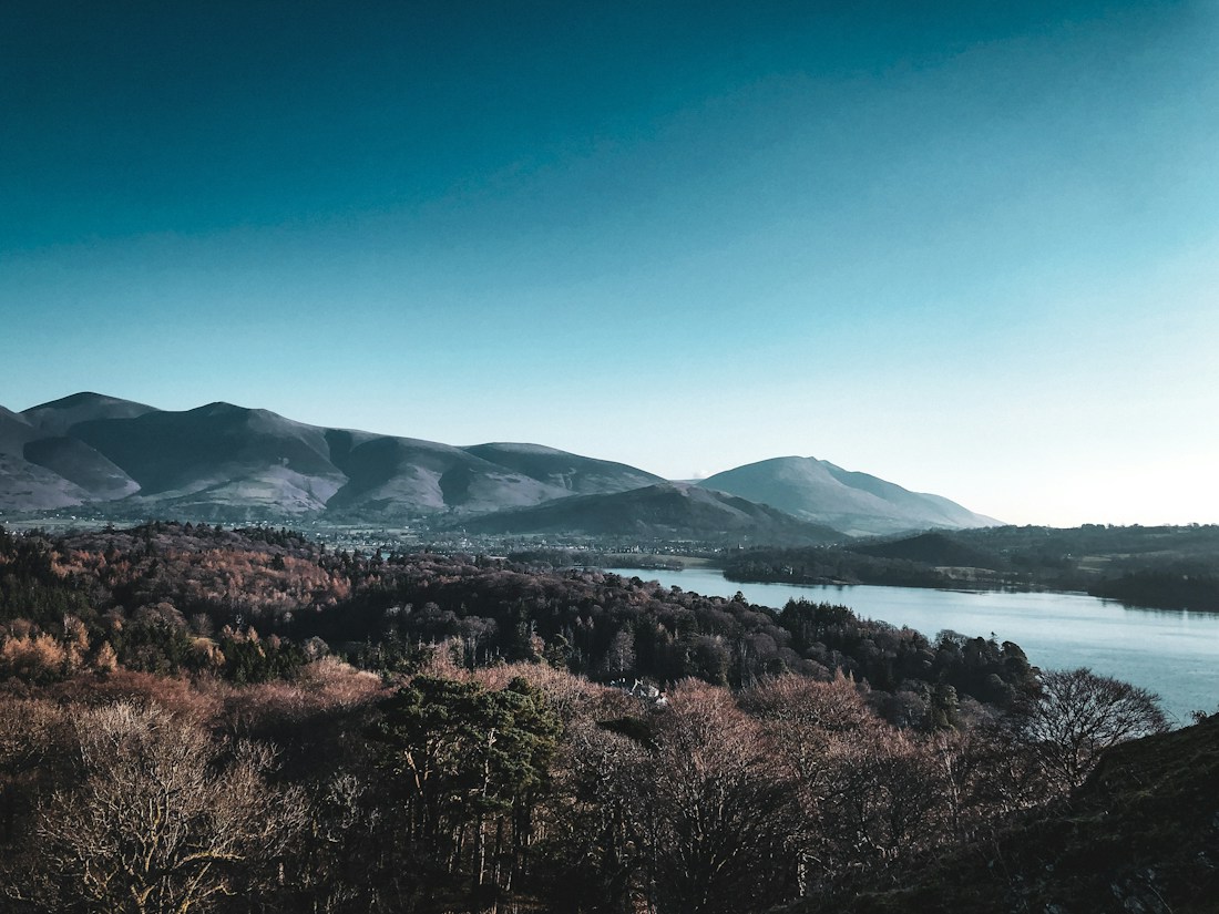 Open fells and Derwentwater viewed from Cat Bells near Keswick in Cumbria